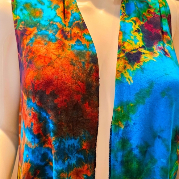 TIE DYE Turq./Ylw Stretchy Rayon S/L Cardigan *5 Colors Avail.*OS NEW - Picture 2 of 6